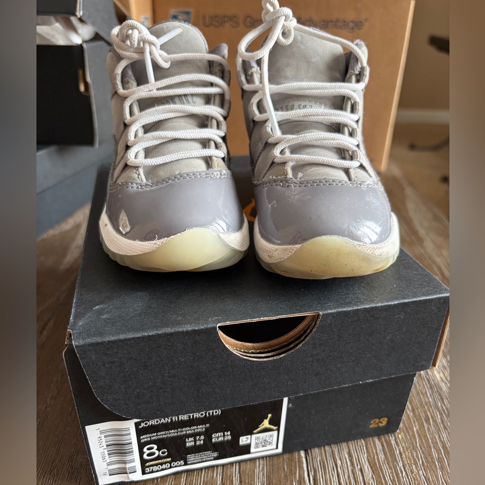 Jordan 11 Retro (TD) Gray Patent and Suede Sneakers Sz 8C - Picture 7 of 9
